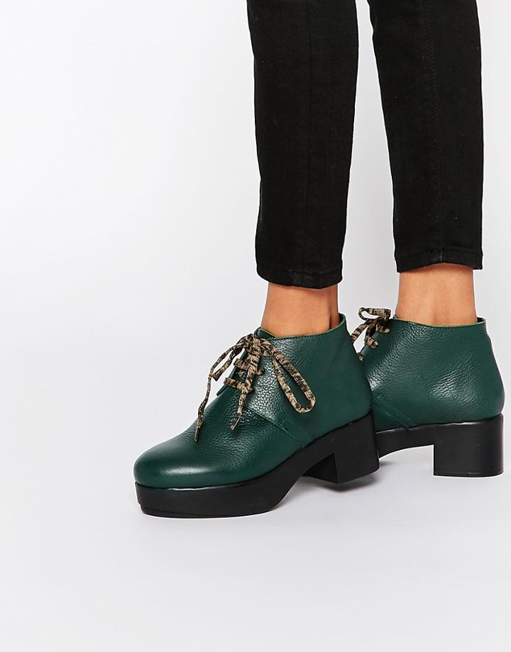 Miista Dora Platform Lace Up Leather Ankle Boots - Green