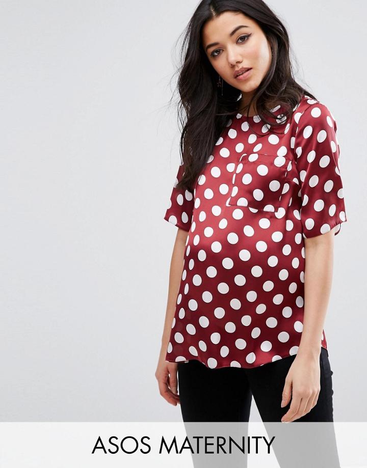 Asos Maternity Satin Top In Spot - Multi