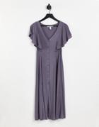 Liquorish Short Sleeve Midi Dress In Gray-grey