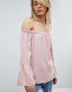 Only Off Shoulder Flare Sleeve Top - Pink