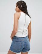 Noisy May Lizzy Zip Crop Top - White
