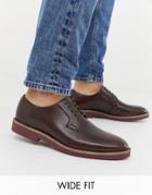 Asos Design Wide Fit Lace Up Shoes In Brown Leather With Chunky Brick Sole