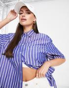 Mango Short Sleeve Striped Shirt In Blue-blues