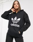 Adidas Originals Large Trefoil Hoodie In Black