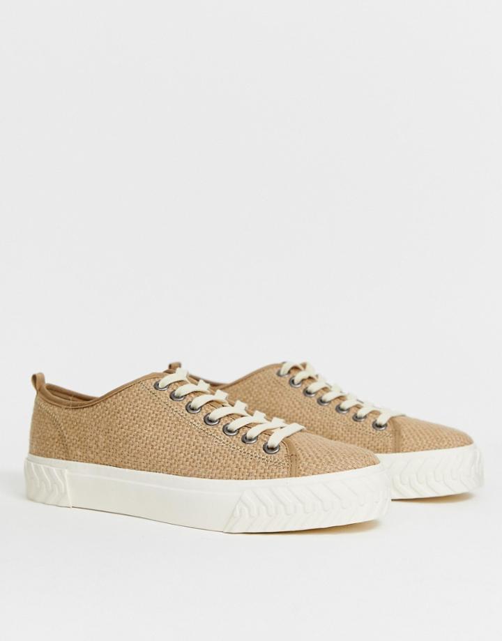 Asos Design Lace Up Plimsolls In Basket Weave-stone