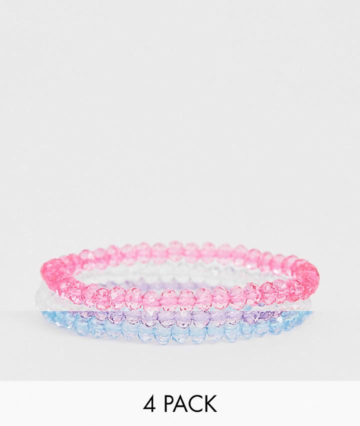 Asos Design Pack Of 4 Stretch Bracelet With Clear And Color Jewel Beads - Clear
