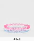 Asos Design Pack Of 4 Stretch Bracelet With Clear And Color Jewel Beads - Clear
