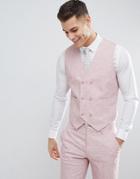 Asos Design Wedding Skinny Suit Vest In Pink Cross Hatch With Printed Lining - Pink