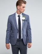 Asos Wedding Skinny Blazer In Blue 100% Wool - Blue