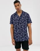 Asos Design Regular Fit Shirt In Navy Stork Print
