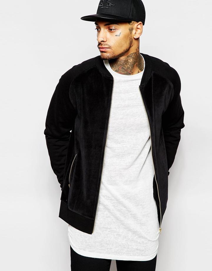 Asos Velour Bomber In Black - Black