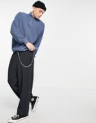 Asos Design Oversized Fisherman Rib Half Zip Sweater In Denim Blue-blues