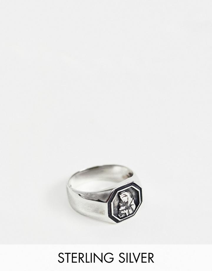 Asos Design Sterling Silver Religious Icon Signet Ring - Silver