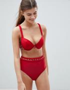 Asos Fuller Bust Retro Lace Plunge Bikini Top Dd-g - Red