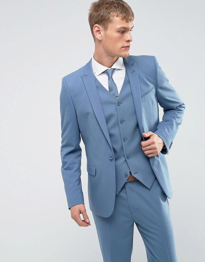 Asos Skinny Suit Jacket In Airforce Blue - Blue