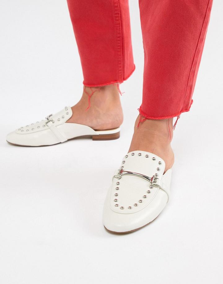 Aldo White Studded Metal Bar Loafer Mules - White