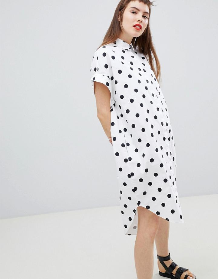 Monki Polka Dot Short Sleeve Shirt Dress - White