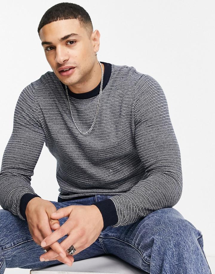 Jack & Jones Originals Ribbed Sweater In Navy Twist
