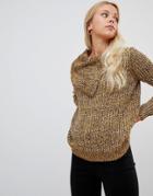 Qed London Ribbed Sweater With Open Neck - Gold