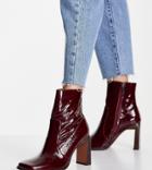 Asos Design Wide Fit Embrace Leather High Heel Square Toe Boots In Burgundy-red