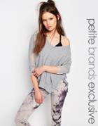 One Day Petite Split Side Step Back Hem Soft Knit Sweater - Gray Marl