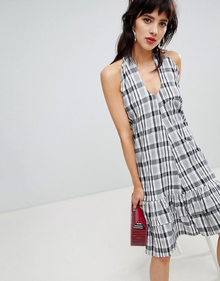 Resume Flica Asymmetric Shoulder Checked Dress-black