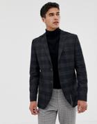 Jack & Jones Premium Blazer In Slim Fit Check With Patch Pocket-gray