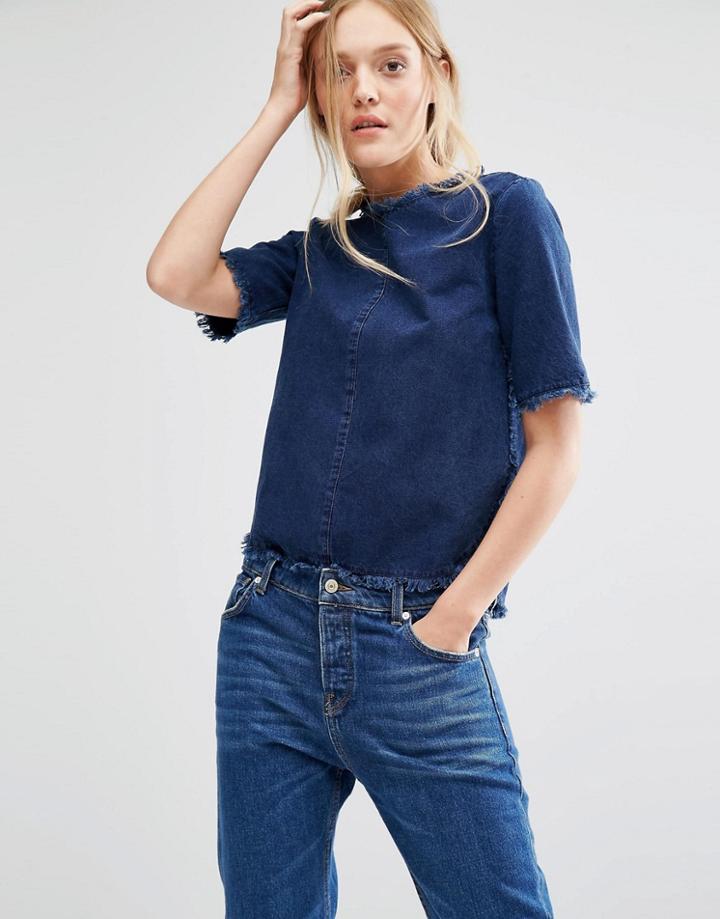 Mango Raw Edge Denim Tee - Blue Wash