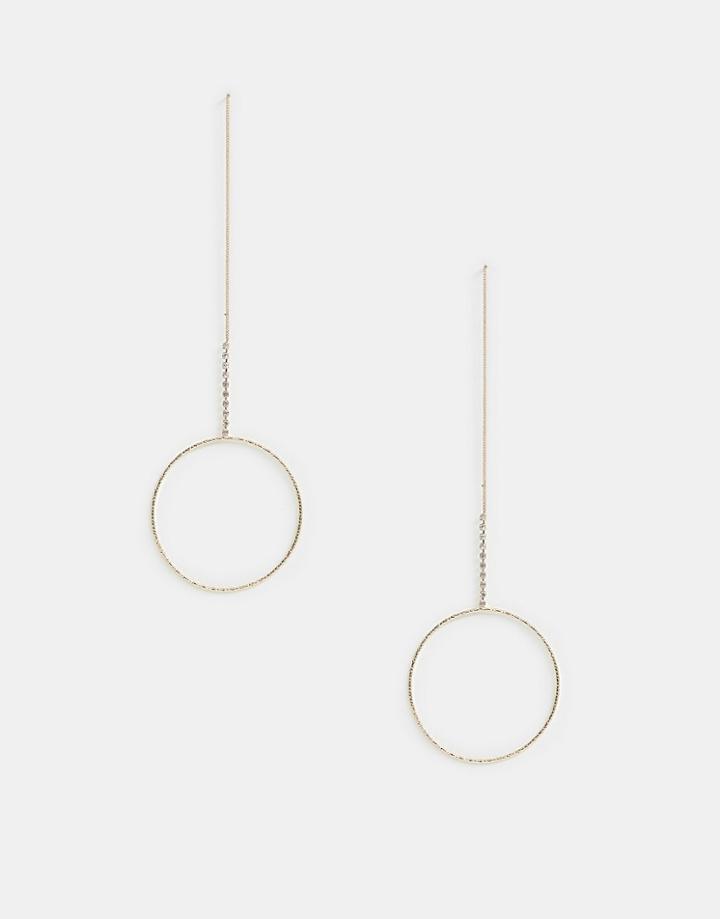 Asos Design Pull Through Earrings With Crystal Detail And Open Circle In Gold - Gold