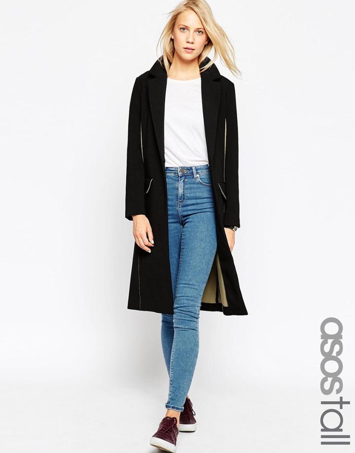 Asos Tall Coat With Raw Edges And Contrast Lining - Black