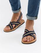 Asos Design Sandals With Navy Tape Straps - Navy