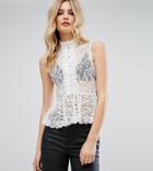 Asos Tall Top In Lace With Button Front And Peplum Hem - White