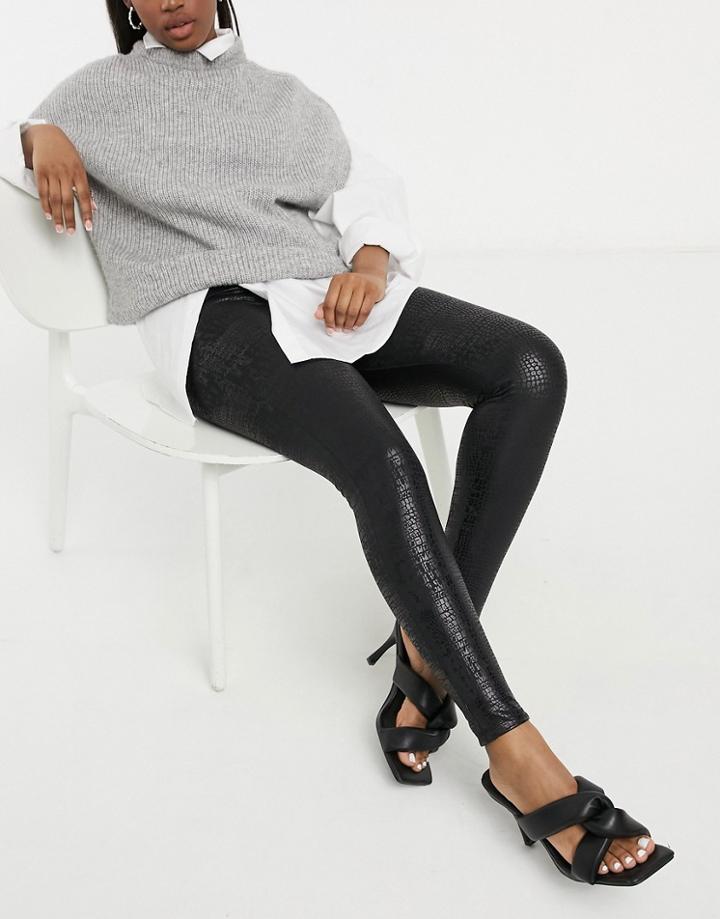 River Island Croc Coated Leggings In Black