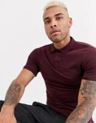 Asos Design Organic Muscle Fit Polo In Burgundy-red