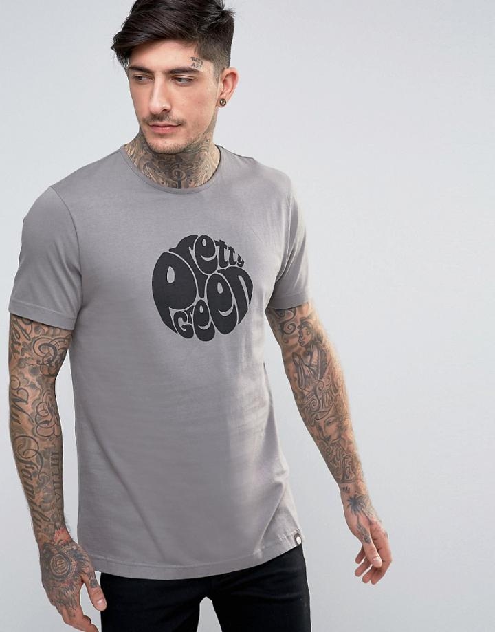 Pretty Green Eastfields Logo T-shirt Slim Fit In Mid Gray - Gray