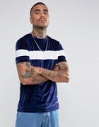 Asos T-shirt In Velour With Contrast Body Panel - Blue