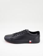 Tommy Hilfiger Premium Vulc Leather Sneakers With Small Side Flag In Black