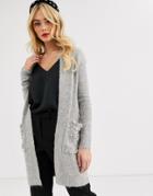 Lipsy Pearl Pocket Long Cardigan In Gray