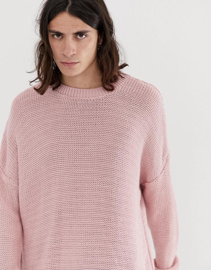 Asos Design Oversized Textured Knit Sweater In Pink - Pink