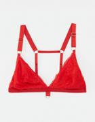 We Are We Wear Fuller Bust Lace Ring Detail Halter Triangle Bralette In Red - Red