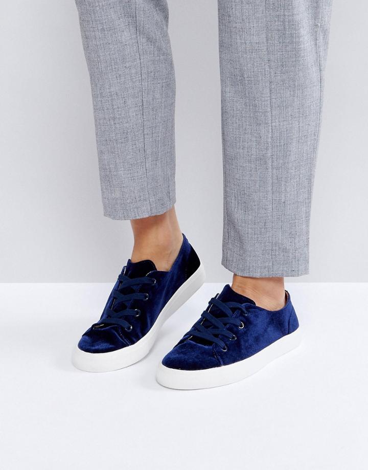 London Rebel Lace Up Velvet Sneaker - Navy