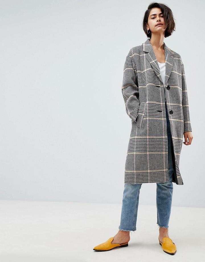 Asos Design Coat In Colored Check-multi