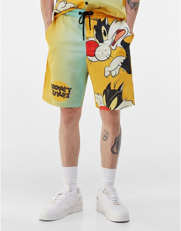 Bershka Coordinating Sylvester Print Swim Shorts In Yellow