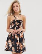 Asos Design Cross Front Mini Sundress In Floral Print - Multi