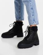 New Look Shearling Back Chunky Lace Up Boot In Black