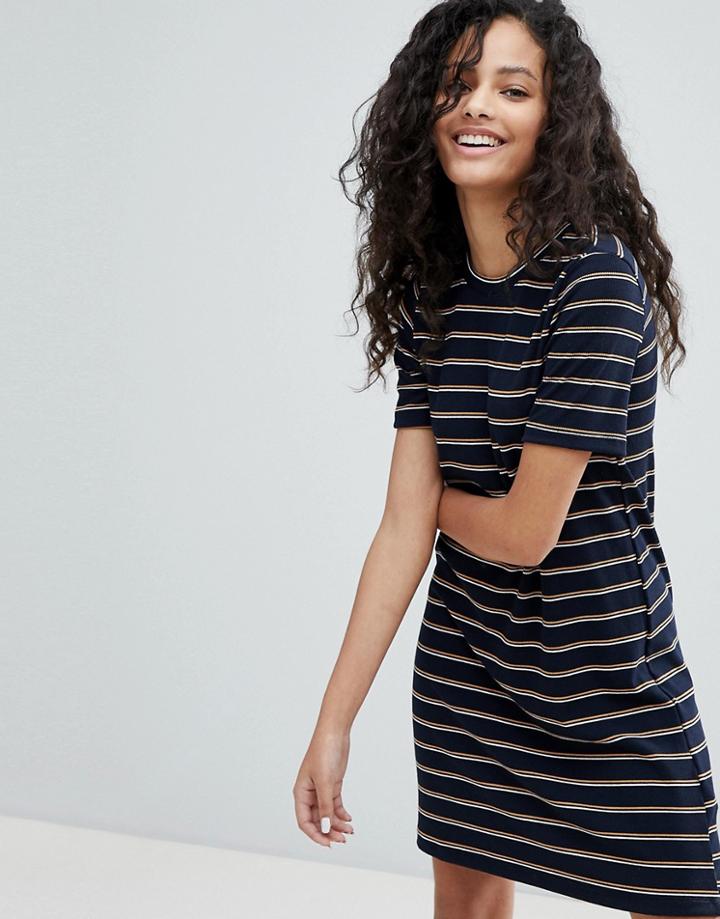 Bershka Short Sleeve Stripe Mini Dress - Black