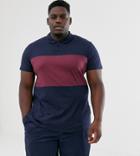 Asos Design Plus Polo Shirt With Contrast Body Panel In Navy