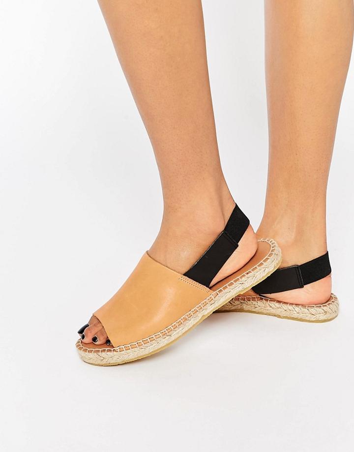 Selected Femme Hannah Cognac Sling Back Espadrille Flat Shoes - Cognac