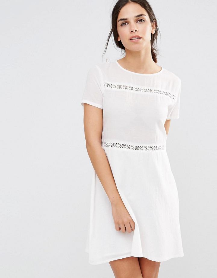 Daisy Street Smock Dress With Lace Inserts - White