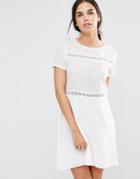 Daisy Street Smock Dress With Lace Inserts - White